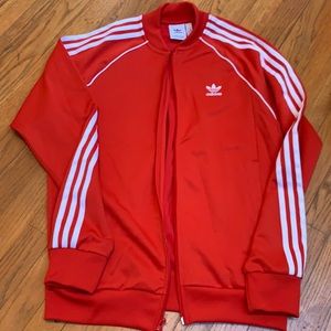 Adidas zipper size L unisex red track suit jacket -worn ONCE